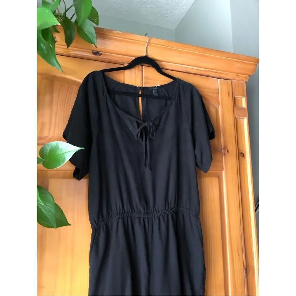 J Crew Scalloped Cotton-linen Romper Black Sz M